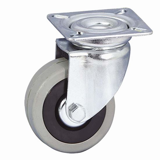 Immagine di RUOTA IN GOMMA GRIGIA, NUCLEO IN POLIPROPILENE C/PARAFILI, SUPPORTO ROTANTE C/ATTACCO A PIASTRA, Ø40 MM, PORTATA 30 KG