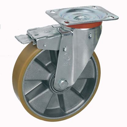 Immagine di RUOTA IN POLIURETANO TR, NUCLEO IN ALLUMINIO, SUPPORTO ROTANTE A PIASTRA, PORTATA 200 KG, Ø 80 MM