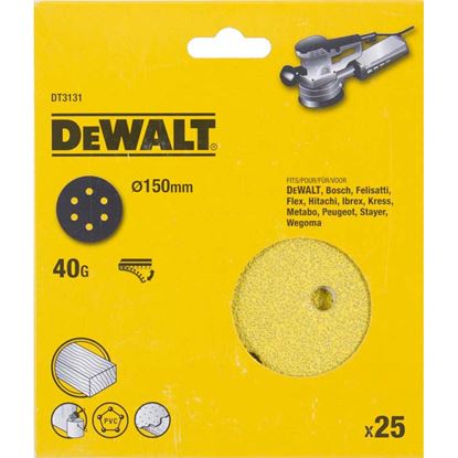 Immagine di DISCO ABRASIVO DEWALT, PER LEVIGATRICE ROTORBITALE, FORATO, FISSAGGIO CON VELCRO, Ø 150 MM, 25 DISCHI, GRANA 120