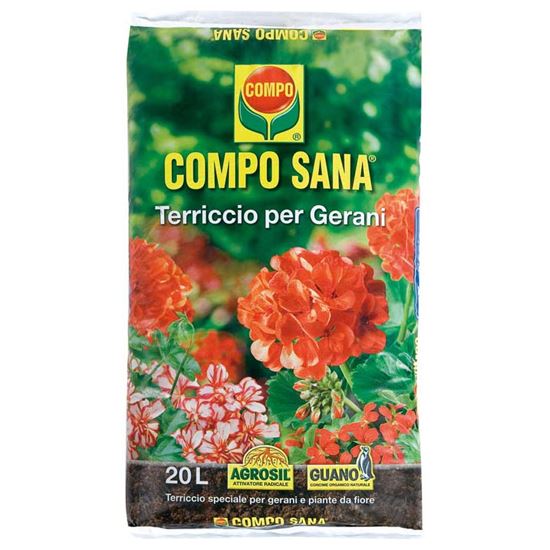Immagine di TERRICCIO COMPO, SANA®, PER GERANI, CONTIENE TUTTI GLI ELEMENTI NUTRITIVI RICHIESTI DALLE PIANTE, 20 LT