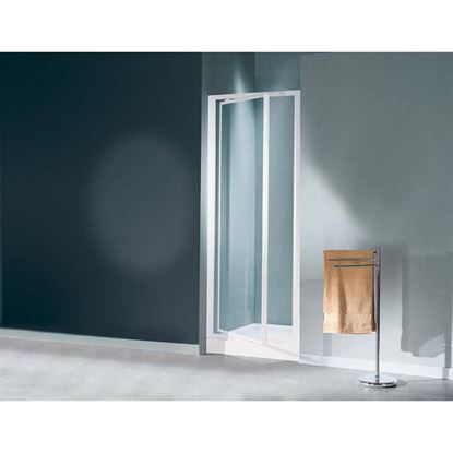 Immagine di PORTA DOCCIA MEDITERRANEO, BATTENTE, PROFILO BIANCO, ACRILICO, 77/81 CM