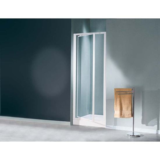 Immagine di PORTA DOCCIA MEDITERRANEO, BATTENTE, PROFILO BIANCO, CRISTALLO STAMPATO 3 MM, 69/73 CM