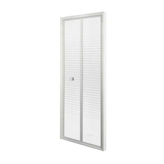 Immagine di PORTA DOCCIA GALA, PIEGHEVOLE, PROFILO ALLUMINIO BIANCO, CRISTALLO TEMPERATO 4 MM, CON SERIGRAFIA, 70XH185 CM