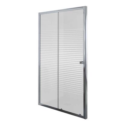 Immagine di PORTA DOCCIA UMBRA, SCORREVOLE, PROFILO ALLUMINIO CROMATO, CRISTALLO TEMPERATO 5 MM, CON SERIGRAFIA, 140XH190 CM