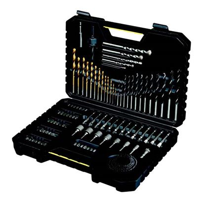 Immagine di VALIGETTA STANLEY, PER FORARE E AVVITARE, CON 100 ACCESSORI ASSORTITI, INSERTI, PUNTE, SEGHE A TAZZA