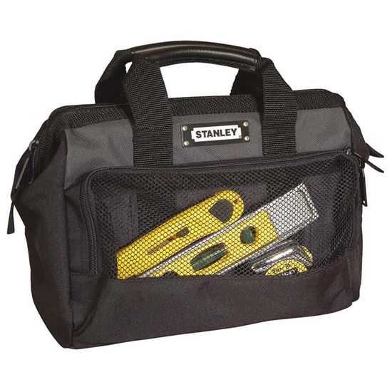 Immagine di BORSA PORTATTREZZI 12,5" STANLEY, IN NYLON 600X600 DEN, 1 TASCA A RETE, 1 TASCA CON CHIUSURA A BOTTONE, 30X25X13 CM