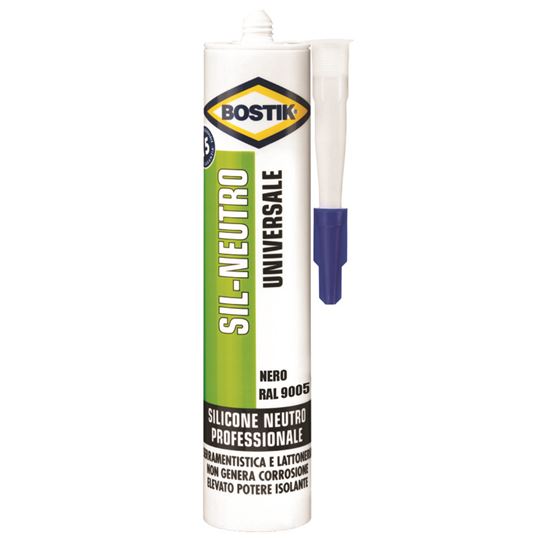 Immagine di SILICONE BOSTIK SIL-NEUTRO, PER SIGILLATURE ELASTICHE, DURATURE E RESISTENTI ALLE MUFFE, 300 ML, COLORE NERO RAL 8005
