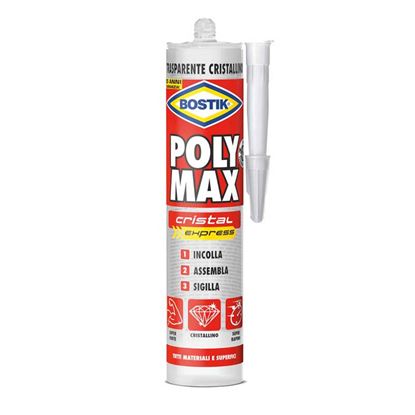 Immagine di ADESIVO BOSTIK POLY MAX, CRISTAL EXPRESS, 100% TRASPARENTE, CRISTALLINO, INVISIBILE SU TUTTE LE SUPERFICI, 300 GR