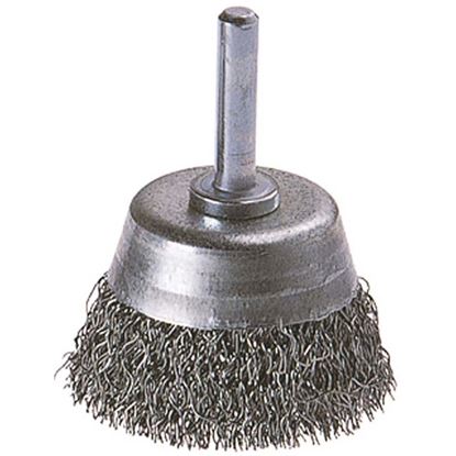 Immagine di SPAZZOLA A TAZZA, PER TRAPANO, FILO IN ACCIAIO ONDULATO, CODOLO Ø 6 MM, Ø 75 MM