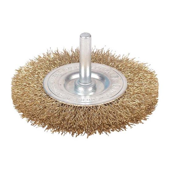 Immagine di SPAZZOLA A DISCO, PER TRAPANO, FILO IN OTTONE, CODOLO Ø 6 MM, Ø 75 MM