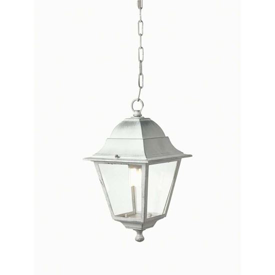Immagine di SOSPENSIONE QUADRA OLD, DIFFUSORE IN VETRO TRASPARENTE, IP43, E27-60 W, COLORE BIANCO ARGENTO