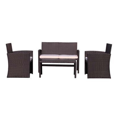 Immagine di SET RATTAN, COMPOSTO DA: TAVOLINO TOP IN VETRO, DIVANO 2 POSTI, DIVANO 1 POSTO, COLORE NERO, CUSCINI ECRÙ