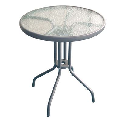 Immagine di TAVOLO IN ACCIAIO E VETRO, DIAM. CM 60XH.70, TUBO MM 24X0,8, COLORE GRIGIO ARGENTATO