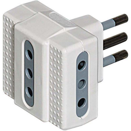 Immagine di ADATTATORE TRIS 3 PRESE BIPASSO, 10/16 A, SPINA 16 A, COLORE BIANCO