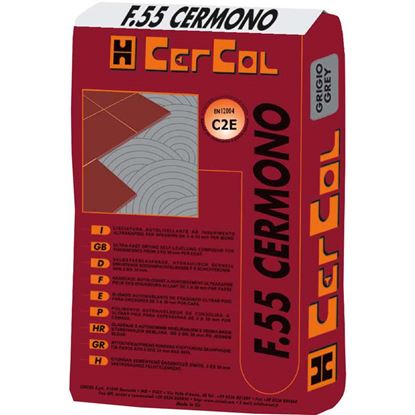 Immagine di COLLA, F55, SCIVOLAMENTO VERTICALE NULLO, PER GRES PORCELLANATO, DA INTERNI ED ESTERNI, 25 KG, COLORE GRIGIO