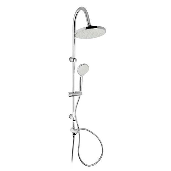 Immagine di COLONNA DOCCIA MIX VOYAGER, IN ACCIAIO CROMATO E ABS, DOCCETTA Ø 10 CM, SOFFIONE Ø 20 CM, ANTICALCARE FLESIBILE 150 CM