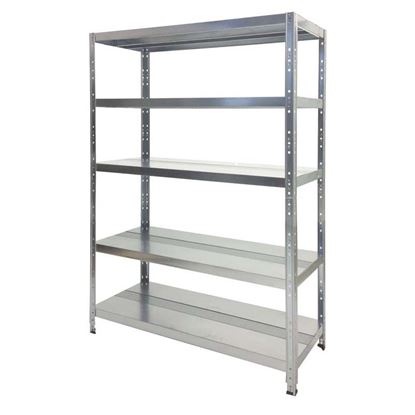 Immagine di SCAFFALE KIT MACISTE 5 RIPIANI 120X50X200 CM, ZINCATO, PORTATA 200 KG PER RIPIANO, MONTAGGIO AD INCASTRO / BULLONE
