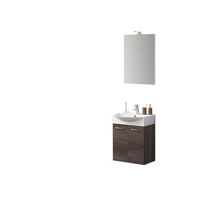 Immagine di COMPOSIZIONE MINI 50 CM, LAVABO IN CERAMICA, 2 ANTE, SPECCHIO CON LAMPADA A LED, 50X40X190 CM, COLORE ROVERE SCURO
