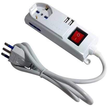 Immagine di MULTIPRESA UNIVERSALE + 2 USB, CON INTERRUTTORE, CAVO 1,2 MT 