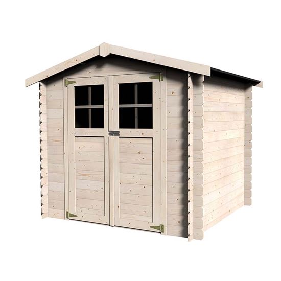 Immagine di CASETTA IN LEGNO OLBIA, PERLINE AD INCASTRO IN LEGNO ABETE DEL NORD, SPESSORE 19 MM, PORTA DOPPIA SU BARRE, VETRO SINTETICO, TETTO IN OSB, SENZA PAVIMENTO, 210X210XH.203 CM