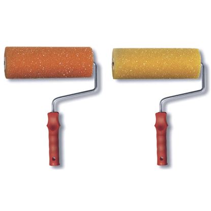 Immagine di RULLO SPUGNA GRANA FINE, GAMBO GALVANIZZATO ARGENTO Ø 7 MM, MANICO POLIPROPILENE A VITE, 22 CM