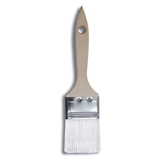 Immagine di PENNELLO PIATTO MANICO LEGNO GREZZO, PER SVERNICIARE, GHIERA BS, NYLON BIANCO, 40 MM