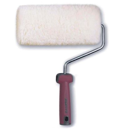 Immagine di RULLO VERA PELLE PECORA, GAMBO GALVANIZZATO ARGENTO, MANICO SOFT TOUCH A VITE, 22 CM